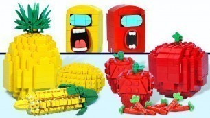 'LEGO RED & YELLOW Fruits Challenge | Among Us Mukbang Food Compilation IRL | Stop Motion Cooking'