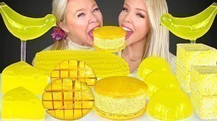 'ASMR Yellow Desserts, Lemon Jello, Black Sesame Macarons, Lemon Jelly Corn Mukbang 먹방'