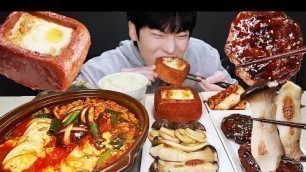 'ASMR MUKBANG | 직접 만든 순두부 열 라면 & 계란 통스팸, 버섯, 김치 먹방 | RECIPE KOREAN HOME FOOD الأرز المنزل Nhà gạo'