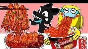 'Animation Mukbang | Korean Food Challenge (Spicy noodles, ENOKI MUSHROOM ) | SCP Cartoons'