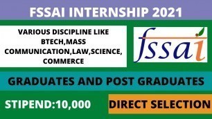 'Government Internship Opportunity|Food Tech/Biotech/Chem/Internships in FSSAI|Earn while studying'