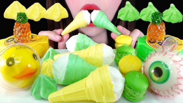 'ASMR GREEN FOOD VS YELLOW FOOD| GUMMY,JELLY , MACARON , MARSHMALLOW, BUBBLE GUM'