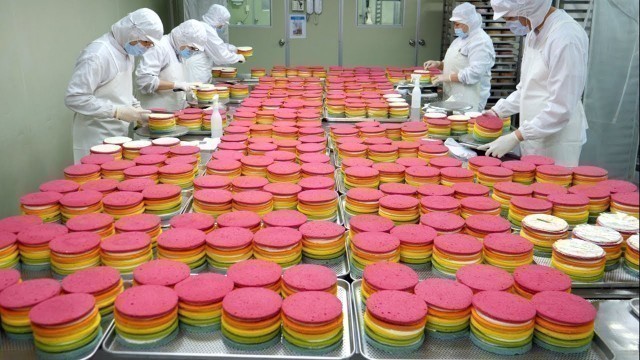 '카카오톡 선물로 대박난 레인보우 케잌의 압도적인 대량생산 현장 / Amazing! fantastic Rainbow Cake / Korean food factory'