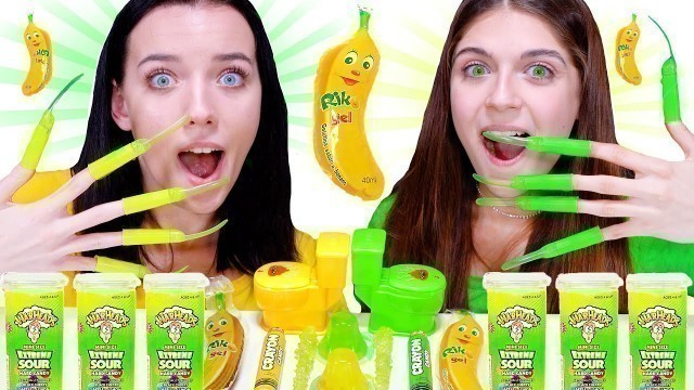 'ASMR Eating Only One Color Food | Yellow and Green Candy Party'