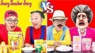 'PINK FOOD vs YELLOW FOOD CHALLENGE | NICK & TANI Vs MISS T & HELLO NEIGHBOR MUKBANG'