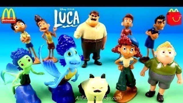'DISNEY PIXAR LUCA COMPLETE SET 10 FIGURINES McDONALD\'S HAPPY MEAL TOYS MY BUSY BOOKS UNBOXING REVIEW'