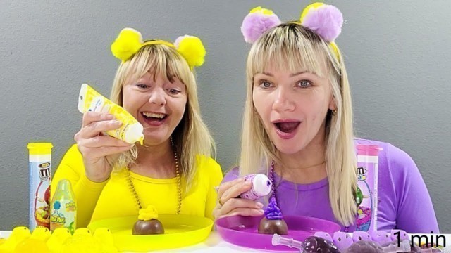 'Purple food vs yellow food challenge 1 min'
