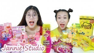 'Pink Food VS Yellow Food Mukbang Part 2 핑크 푸드 VS 옐로우 푸드 묵방 챌린지 Jannie Studio 재니'