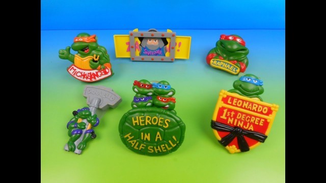 '1989 TEENAGE MUTANT NINJA TURTLES RAD BADGES SET OF 6 BURGER KING KID\'S MEAL TOY\'S VIDEO REVIEW'