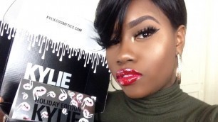 'Kylie Cosmetics Holiday Collection Swatch and Review on Dark Skin | Unboxing | THE TASTEMAKER'
