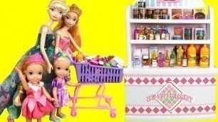 'Mall SHOPPING ! Elsa and Anna toddlers at the Food Court - Beauty supplies - furniture- grocery'