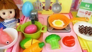 'Baby Doli and Cart kitchen car toy baby doll food and surprise eggs play'