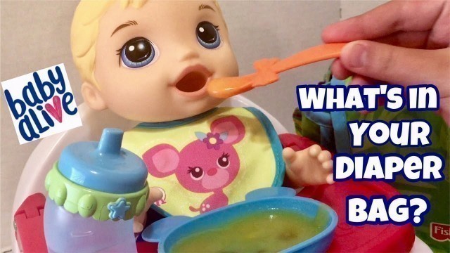 'Baby Alive SNACKIN LUKE what\'s in his diaper bag? feeding Baby Alive food packet'