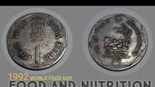'1 Rupees food and nutrition world food day 1992-1989 real coin collection/market/price/review'