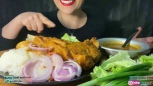 'Mukbang eating Indian food butter beef with rice اكل هندي بتر لحم بقر مع الارز'
