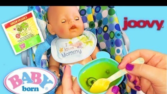 'Zapfs Creations Baby Born Doll Feeding with Baby Alive Green Veggies in Joovy Toy Car Seat'