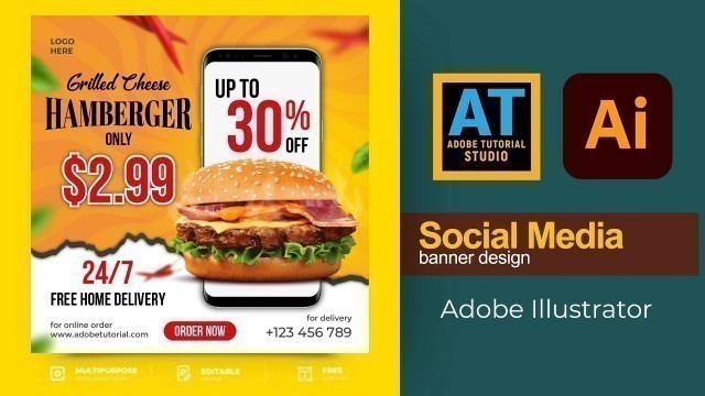 'How To Design  Food  Flyer Banner Instagram  Illustrator Tutorial'