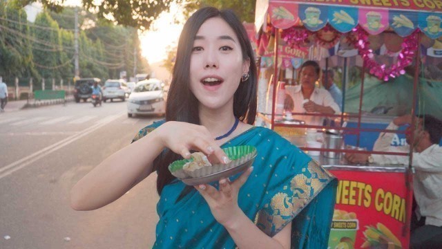 'Korean explore Guwahati street food in Assam Northeast India with Indian Outfit'