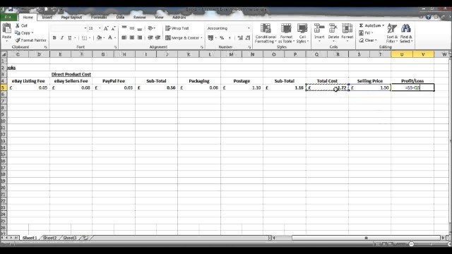 'Costing Spreadsheet - Calculate Profit per product or service - Create eBay Spreadsheet Excel'