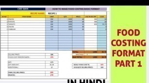 'HOW TO MAKE FOOD COSTING FORMAT PART 1 in Hindi'