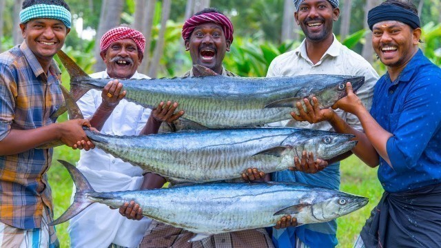 '3 BIG FISH FRY | Streaked Spanish Mackerel Fish Fry Recipe Cooking In Village Vanjaram Meen Varuval'