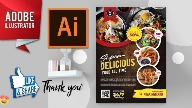'How to Design Food Flyer Template in illustrator | Adobe Tutorial'