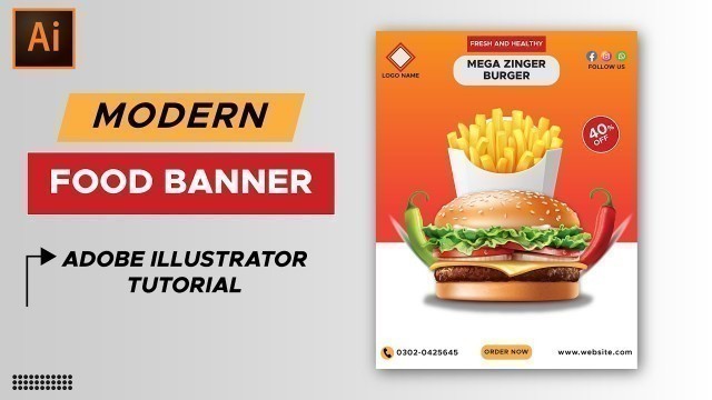 'Food Flyer Social Media Banner Design in Illustrator | Adobe Illustrator Tutorial | Restaurant Flyer'