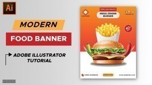 'Food Flyer Social Media Banner Design in Illustrator | Adobe Illustrator Tutorial | Restaurant Flyer'