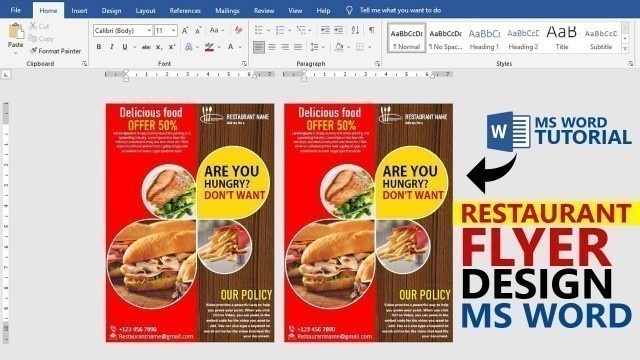 'How To Make Restaurant Flyer Design in Microsoft Word Tutorial !'