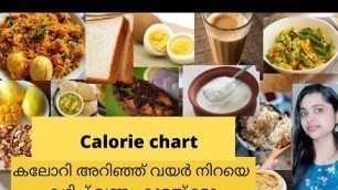 'Calories in Indian food/kerala food calorie chart/keep a track of calories in daily diet'