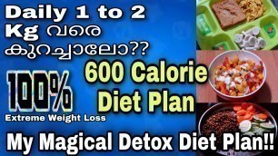 '600 Calories Complete Day Meal Plan| ഒരാഴ്ച്ച കൊണ്ടു 5Kg കുറയ്ക്കാം| Extreme Weight Loss In One Week'