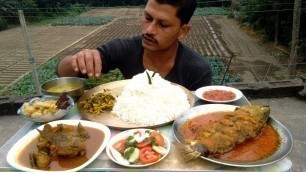 'Eating Big Rice with Full American Fish Curry - Chicken - Vegetables - Indian Food Eating Show'