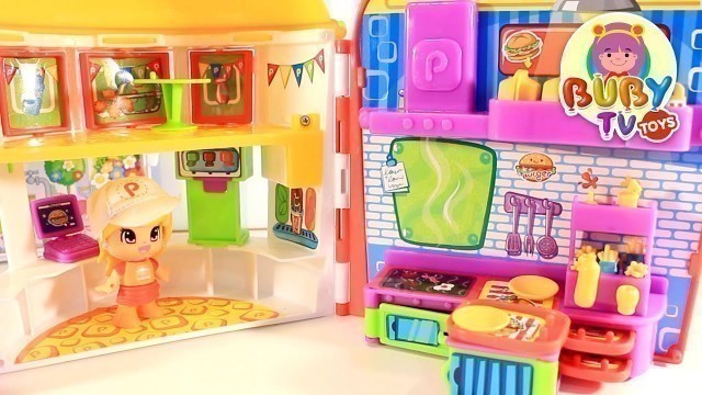 'Baby doll play video fast food restaurant shop toys, stories for kids'