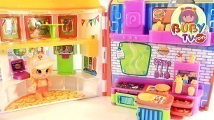 'Baby doll play video fast food restaurant shop toys, stories for kids'