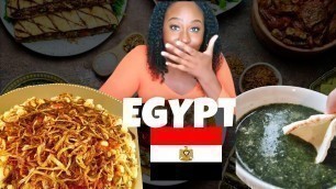 'My first time cooking and tasting Egyptian food KOSHARI & MOLOKHIA!! WOW Soo good!'