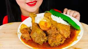 'Eating SPICY CHICKEN CURRY with Basmati RICE|Eating Indian Food (Real Sounds Eating Show)'