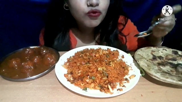 'indian food asmr eating shezwan fry rice/veg manchurian/lachha paratha.'