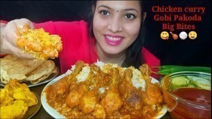 'Eating Pressure Chicken Curry, Rice, Gobi Pakoda | Indian Homemade Food Feast Mukbang |'