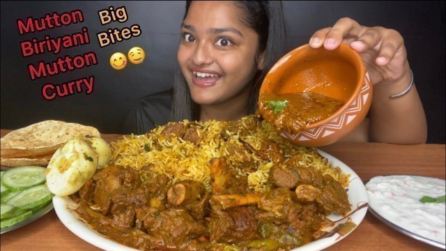 'MUTTON BIRIYANI WITH SPICY MUTTON CURRY AND RAITA | BIG BITES | MESSY EATING | FOOD EATING VIDEOS'