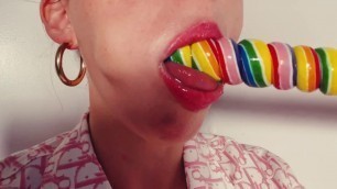 'ASMR Food Porn-Rainbow Lollipop in Vintage Dior Jacket'