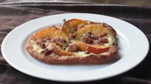 'Fried Peach & Pancetta Pizza - Fried Pizza Dough topped with Peaches and Pancetta'