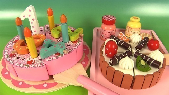 'Gâteau d’Anniversaire en bois découper Birthday Cake Toy Velcro Cutting Food'
