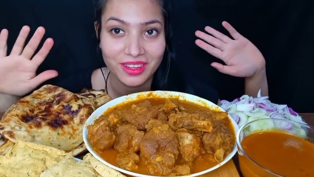 'Eating Huge Mutton Curry, Garlic Naan, Butter Roti, Butter Naan   Indian Food Eating Mukbang  show'