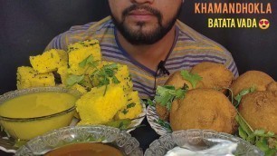 'Eating Khaman Dhokla, Batata vada || Indian Street Snacks Eating Show || Rtrasmr'