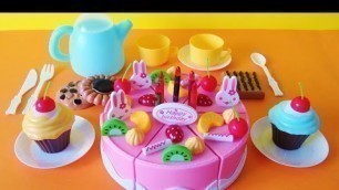 'Toy birthday fruit cake cupcakes cookies tea party playset velcro cutting food'