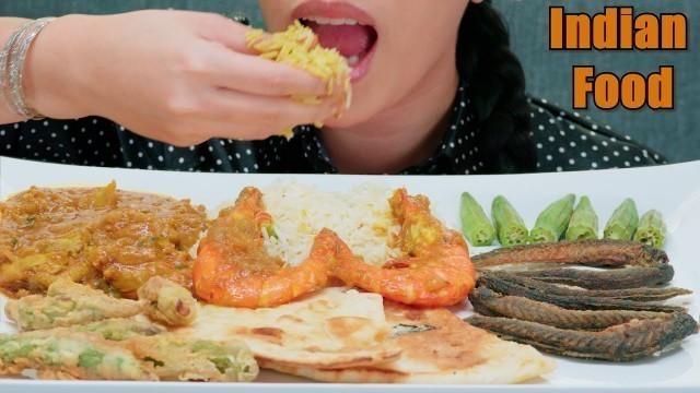 'ASMR Eating Indian food | Chicken and prawn curry with fried fish'