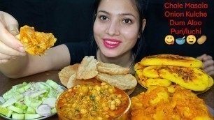 'Eating Chole Masala, Onion Kulche, Dum Aloo, Puri   | Huge Indian Food Feast Mukbang | Foodie JD'