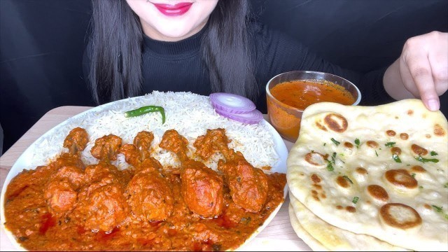 'EATING SPICY BUTTER CHICKEN  RICE AND BUTTER NAAN | BIG BITES MUKBANG | FOOD EATING VIDEOS'