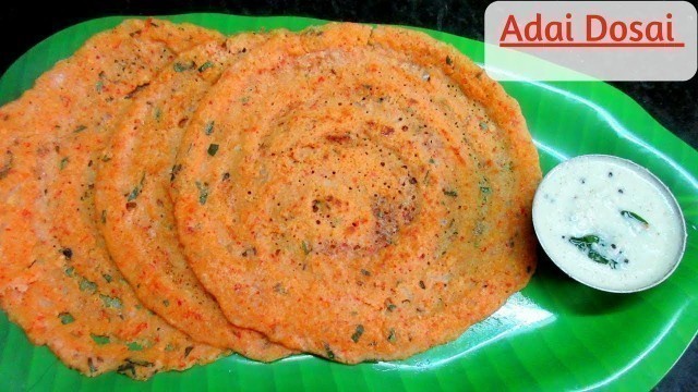'Adai Dosai recipe | அடை தோசை | Adai recipe in Tamil | Mixed dhal dosa recipe'