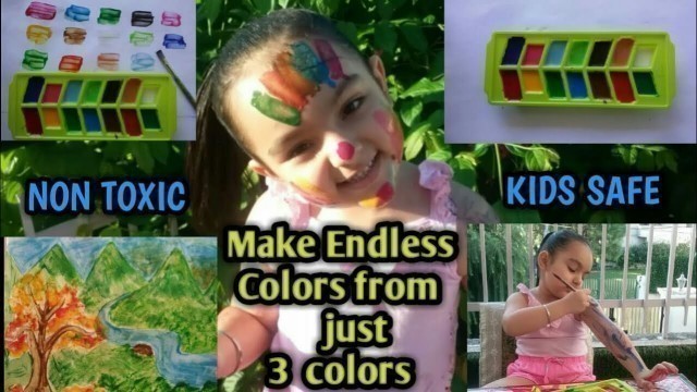 'Homemade 12 color acrylic paint by using only 3 food coloring | non toxic | safe for kids'
